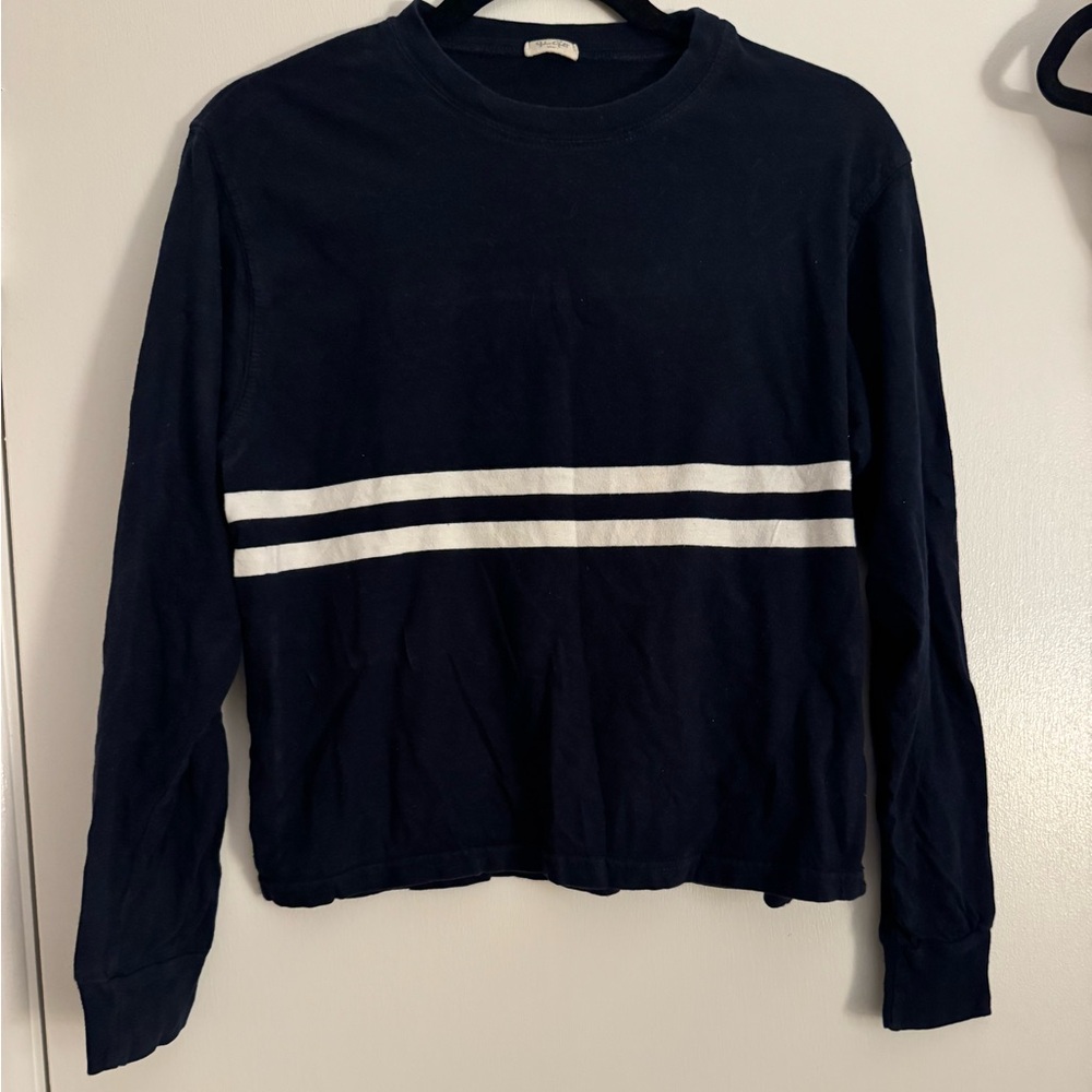 Brandy Melville Navy Long Sleeve with White Stripes